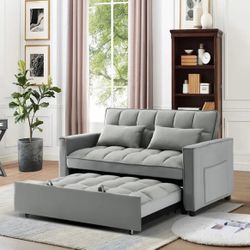 Brand New Gray Velvet Sofa Couch Pull Out Bed 
