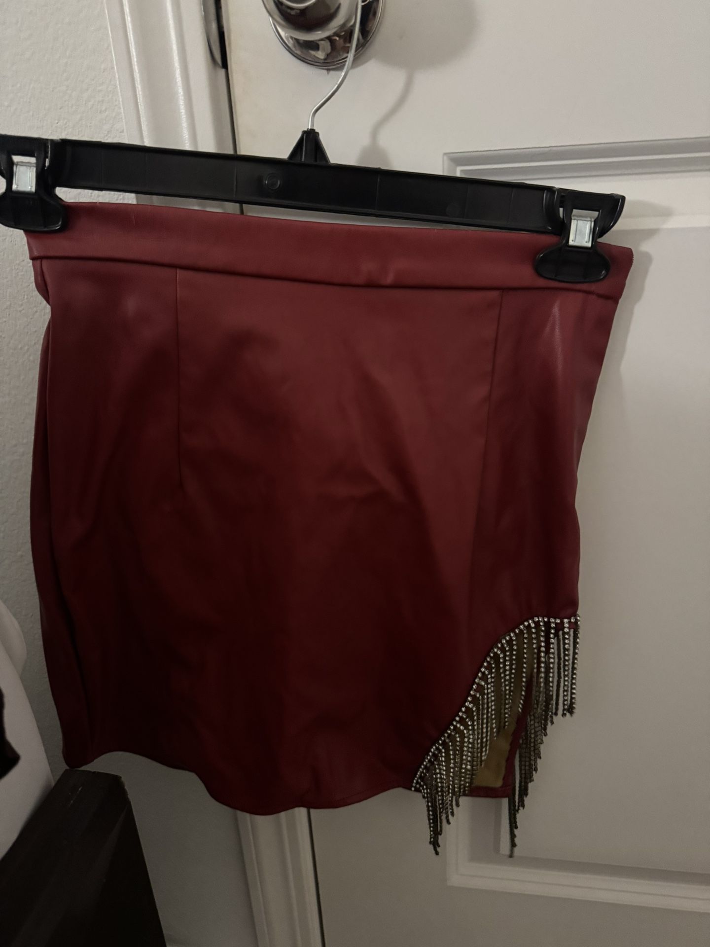 Elegant Red Skirt with Fringe Detail