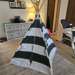 Kid's Gray and White Stripe Canvas Teepee
