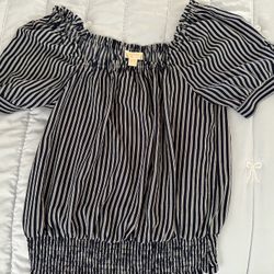 New – Michael Kors, Blue And White Striped Top