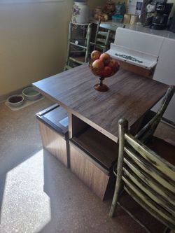 Wood Kitchen Table with Storage