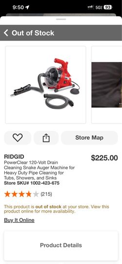 RIDGID PowerClear 120-Volt Drain Cleaning Snake Auger Machine for Heavy Duty Pipe Cleaning for Tubs, Showers, and Sinks