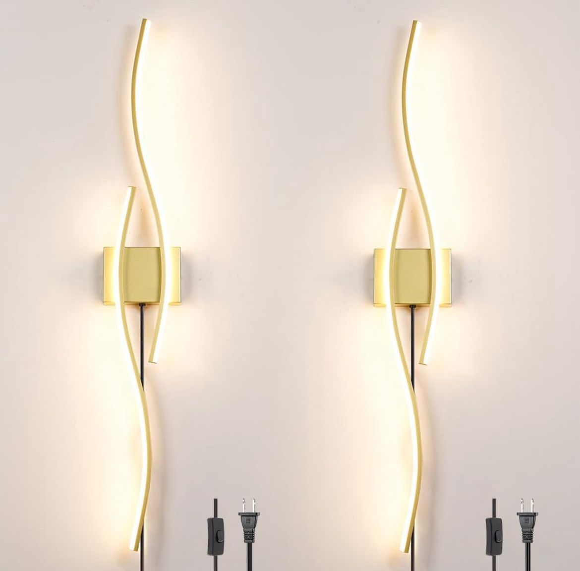 Modern Gold Plug in Wall Sconces Set of Two