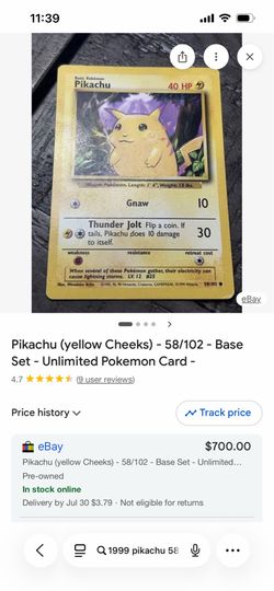 1999 series Pokemon card 58/102