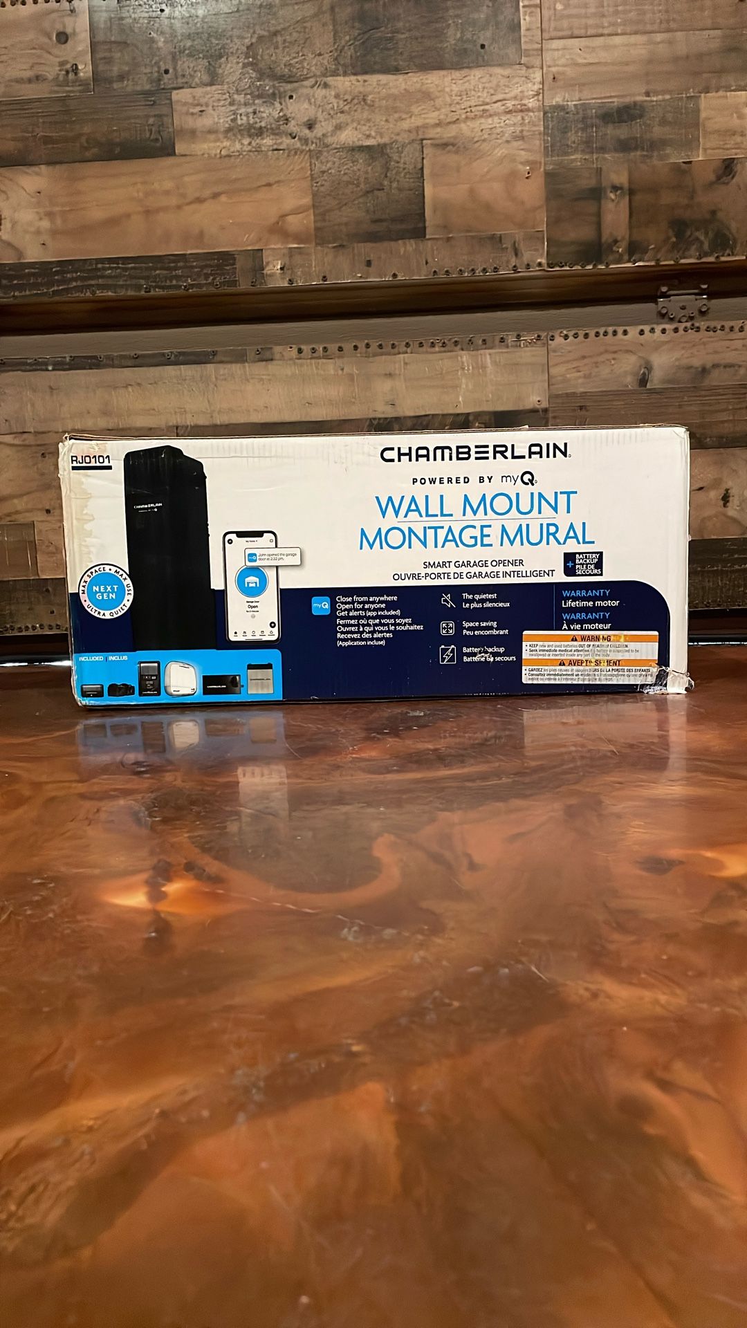 my Q. CHAMBERLAIN myQ Wall Mount Ultra Quiet Smart Compatible Direct drive Garage Door Opener Wi-Fi Compatibility and Battery Back-Up LED