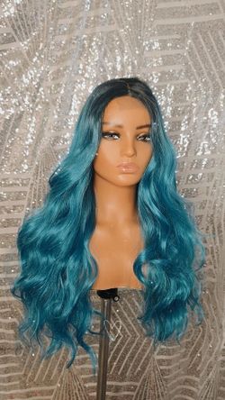 24" Blue green ombre  synthetic hair wig new