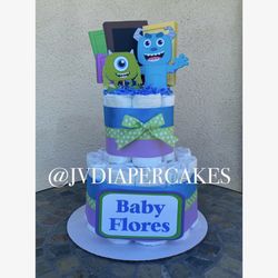 Two Tier Baby Monsters Inc Diaper Cake Great For Baby Showers