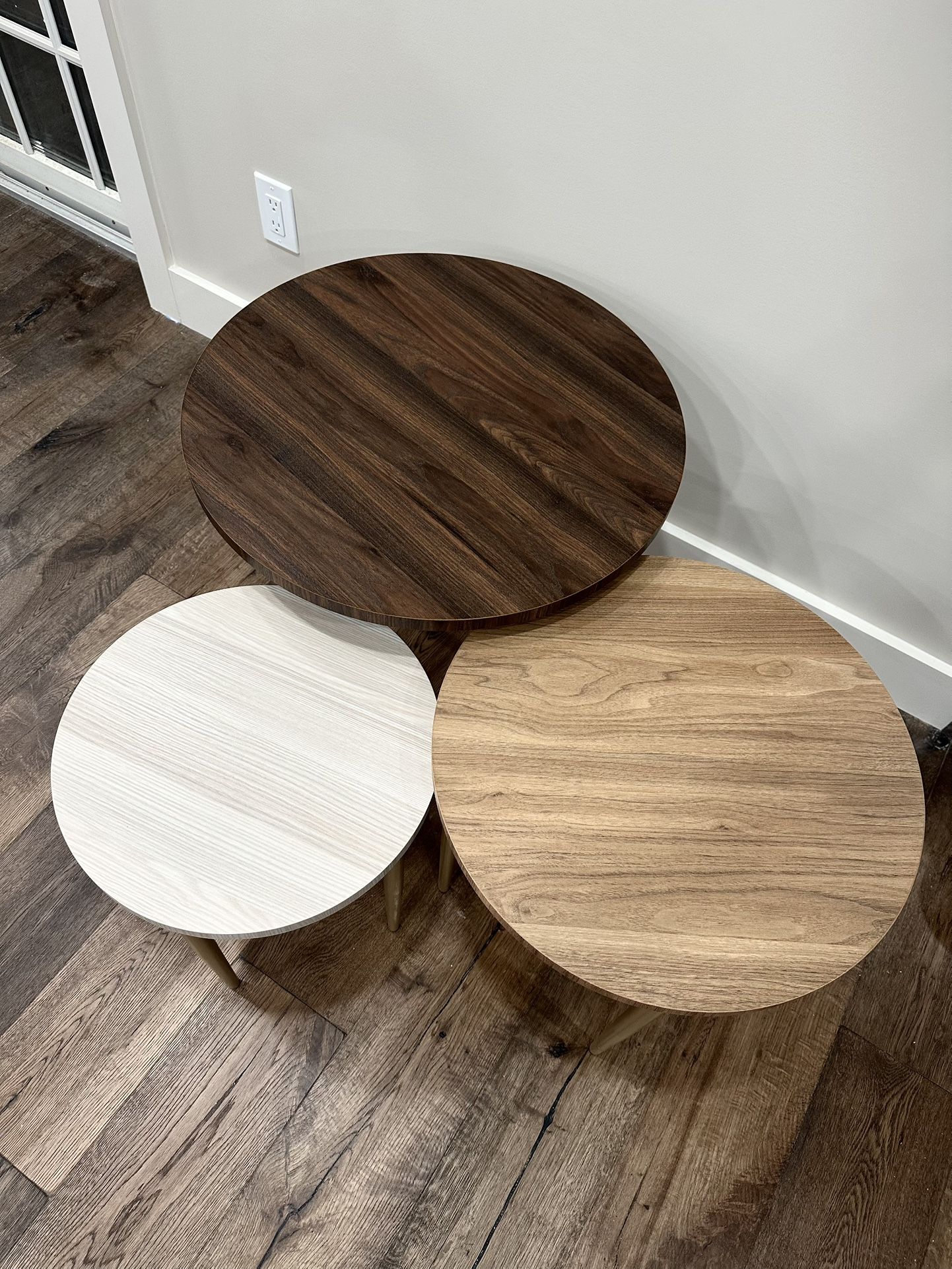 Set of 3 Wooden End Tables with Gold Legs