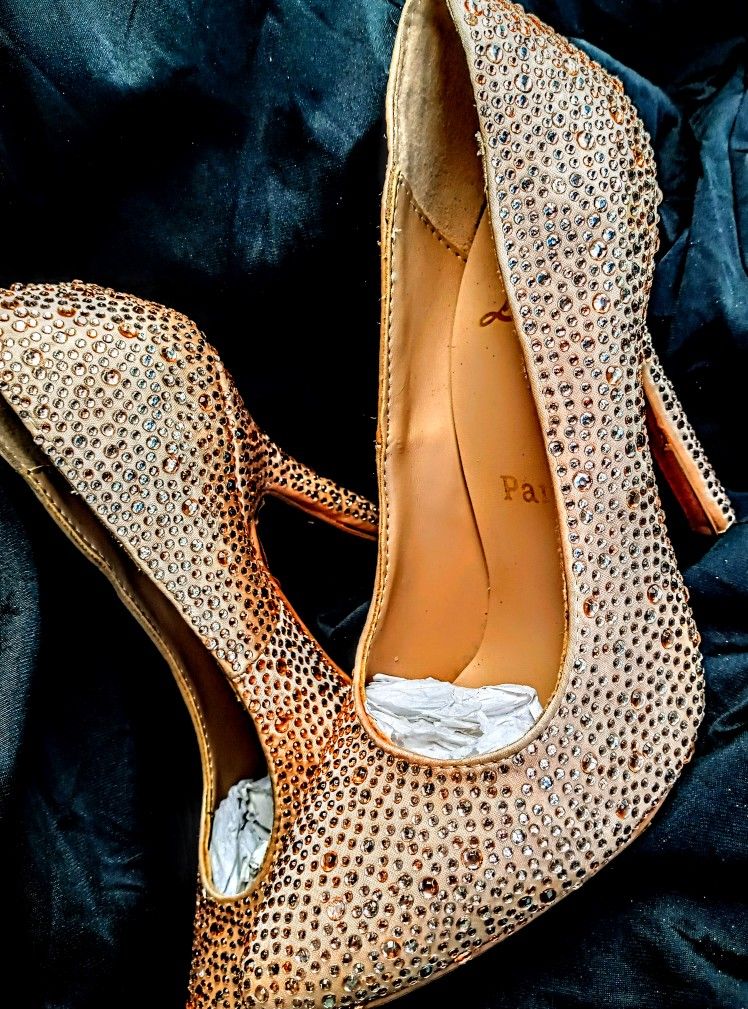 Christian Louboutin Red-Soled Sparkly Gold Stilettos