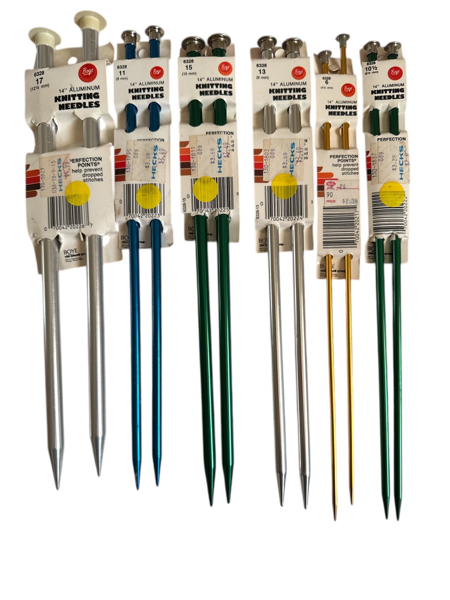 Vintage Boye Alum Point knitting needles Mult sizes 6 packages-12 needles