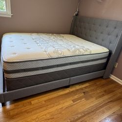 Modern Wingback Quilted Studded Queen Bed headboard and frame