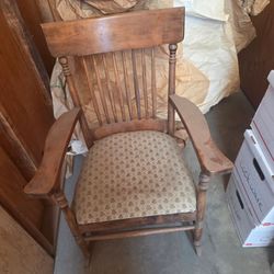 Vintage Wood Rocking Chair with Upholstered Seat