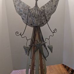 Large Metal Angel Sculpture Holding Garland - Primitive Christmas Decor