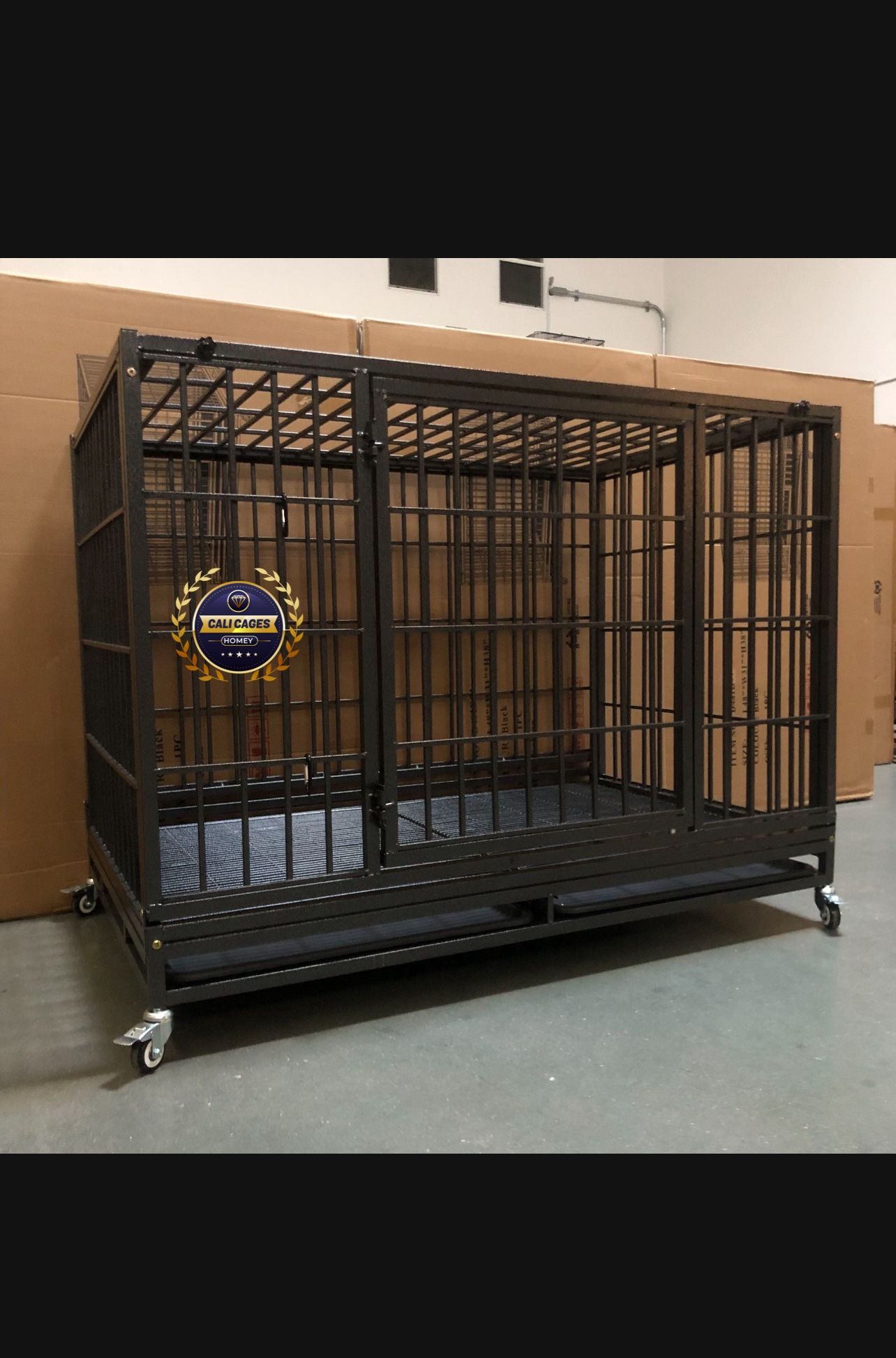 Dog Pet Cage Kennel Size XL Tube Bar With Grid Trays And Feeding bowls