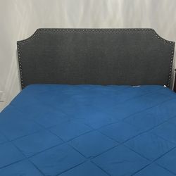 Grey nail head board queen bed