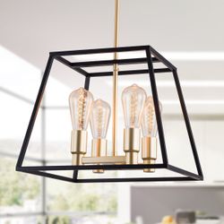Black Gold 4-Light Cage Chandelier - New