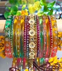 Multicolor Rhinestone Bangle Bracelet Set