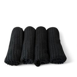100% Cotton Ribbed Towels Highly Absorbent Towel Bale  Black Set of 4