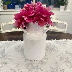 Large decorative farmhouse metal enamel milk can vase
