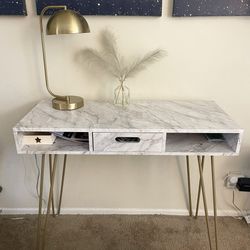 Modern Glam Chic Faux Marble  Vanity Console Hallway Entryway Desk Table With Gold Legs 