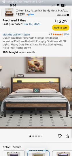Loeway Queen Size Bed Frame (retails $120)