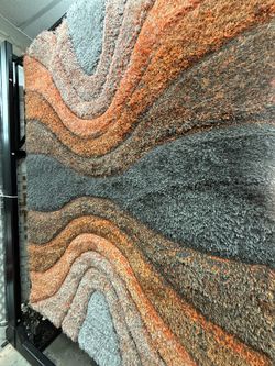 Large Shag Area Rug Orange and Gray