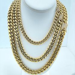 14k Gold Filled Miami Cuban Link 14mm or 10mm Unisex Chain Featuring Micro Pave Cubic Zirconia Double Safe Box Lock Clasp