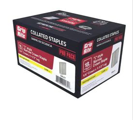 Grip-Rite 1/4 in. x 1-1/2 in. 18-Gauge Adhesive Collated Electrogalvanized L-Style Narrow Crown Finishing Staples 5000 per Box