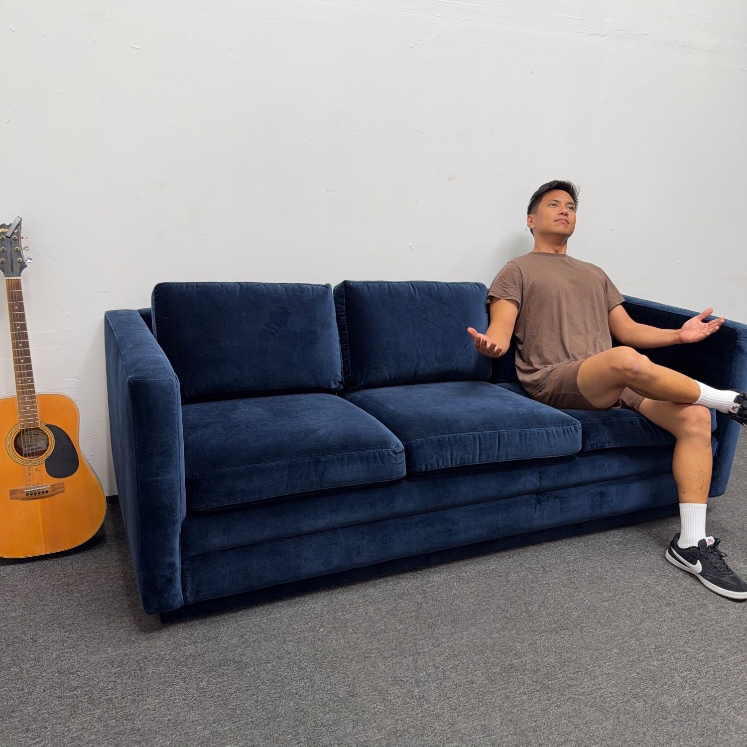 3K OFF: Elegant Indigo Blue Sebastian Velvet Sofa by Arteriors - *Brand New* (customer return)