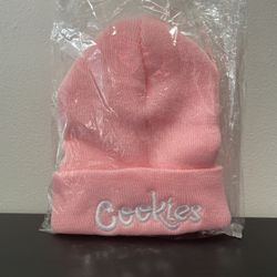 Cookies Embroidered Beanie - NEW - Pink & White - Unisex Rolled-Edge Knitted Hat