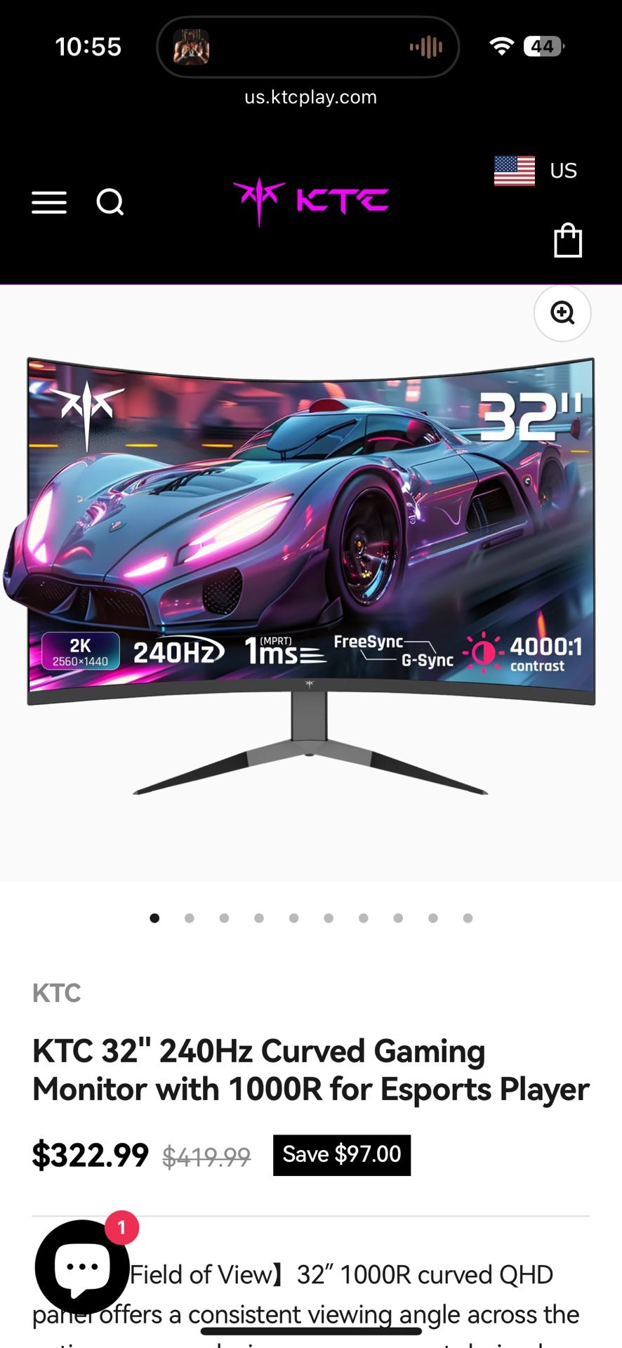 KTC 32" 240Hz Curved Gaming Monitor with 1000R for Esports Player