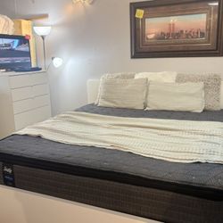 Ikea King Bed Frame with Sealy Posturepedic Mattress and Ikea 6 Drawer Tall Dresser $399.99 