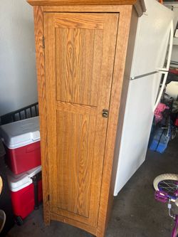 Tall Oak Wood Storage Cabinet