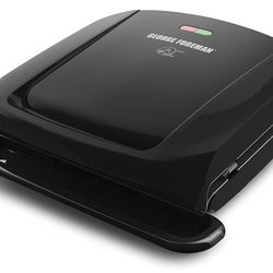 George Foreman 4-Serving Removable Plate Electric Grill and Panini Press, George Tough Non-Stick Coating, Drip Tray Catches Grease, Black