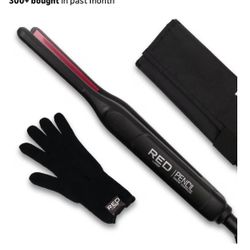 Red by Kiss Pencil Flat Iron up to 450°F Thin Small Tourmaline Ceramic Plate 0.3 inch (3/10") for Women and Men, Short to Medium Hair, Pixie Cut, Bang