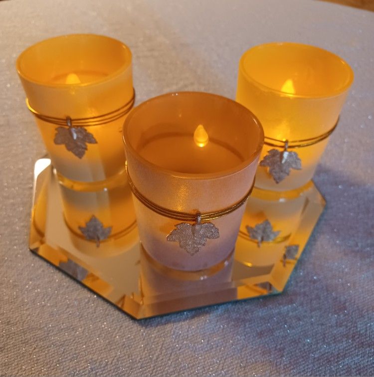 Pretty Votive Candle Holders With Flameless Candles And Octagon Mirror 
