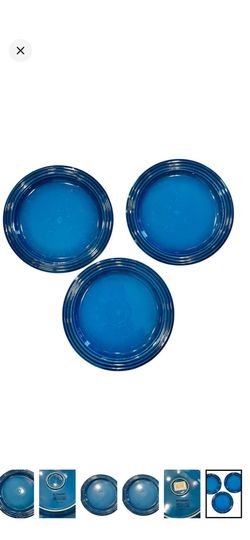 Le Creuset Lapis  10.5” Dinner Plates  Set of Three Gentley used