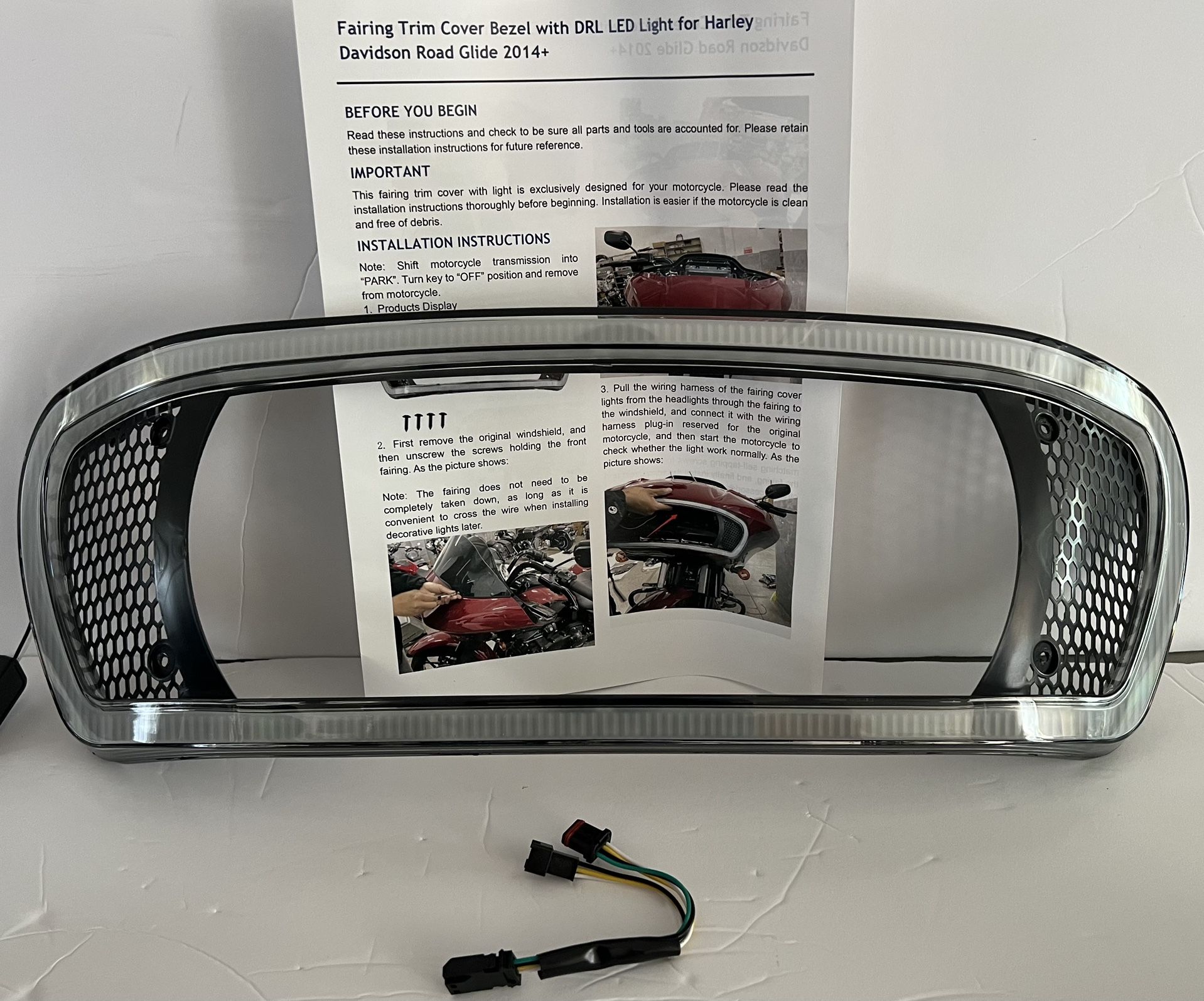 Headlight Fairing Trim Cover Bezel with DRL LED Light for Touring Road Glide 2015+