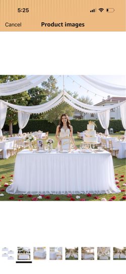 familus White Table Cloths 6 Foot Rectangle 2 Pack Stretch Ruffle Tulle Tablecloth Spandex Fitted Table Cover for 8 Foot Tulle Table Skirts for Party