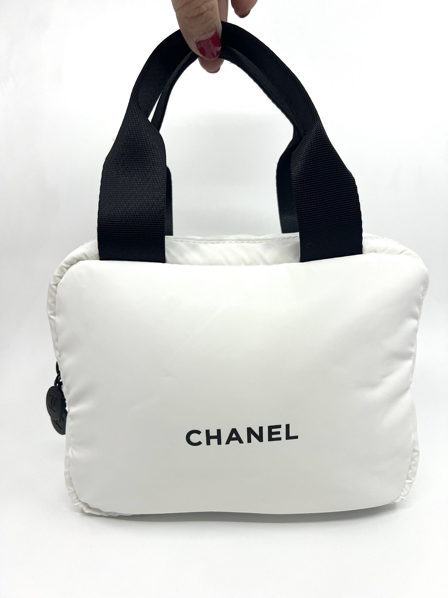 Chanel Makeup Cosmetic Bag Puffy White Pouch