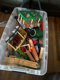 Thomas the train trains and wood tracks with Melissa and Doug play table