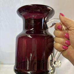 Vintage Hand-Blown Dark Deep Purple Amethyst 7” Tall Glass Pitcher Mid-Century