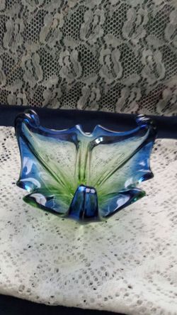 Blown glass two tone candy dish.