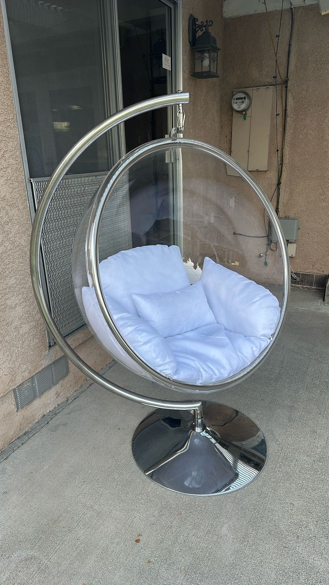 Acrylic swing ball chair with cushions