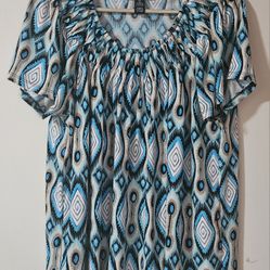 2X Woman's Style & Co Multicolor Geometric Blouse