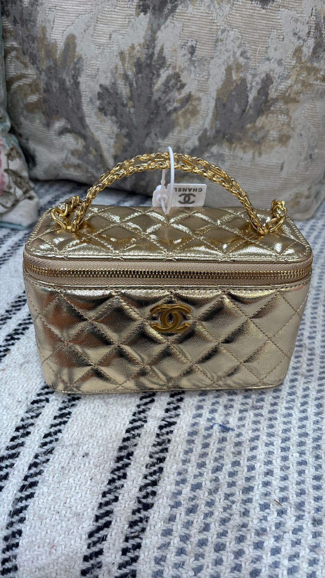 Gold Leather Top Handle Bag