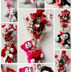 Valentine’s Day Gift 3 Faux Flowers w/ Plushie