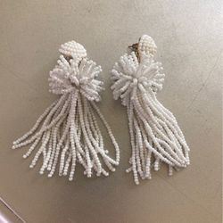 White Bead Tassel Earrings