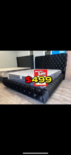 Queen Black Euro Platform Bed With Ortho Mattress Included