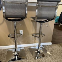Set of 2 Modern Chrome Mesh Bar Stools – $150